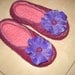 Felted ladies flower brooch slippers, wool, emerald green orange yellow purple black red pink, custom order. St. Patrick's Easter gift