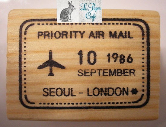 RUBBER STAMP Vintage Style Wood and Rubber Travel - Postal Stamp- LONDON Priority Air Mail