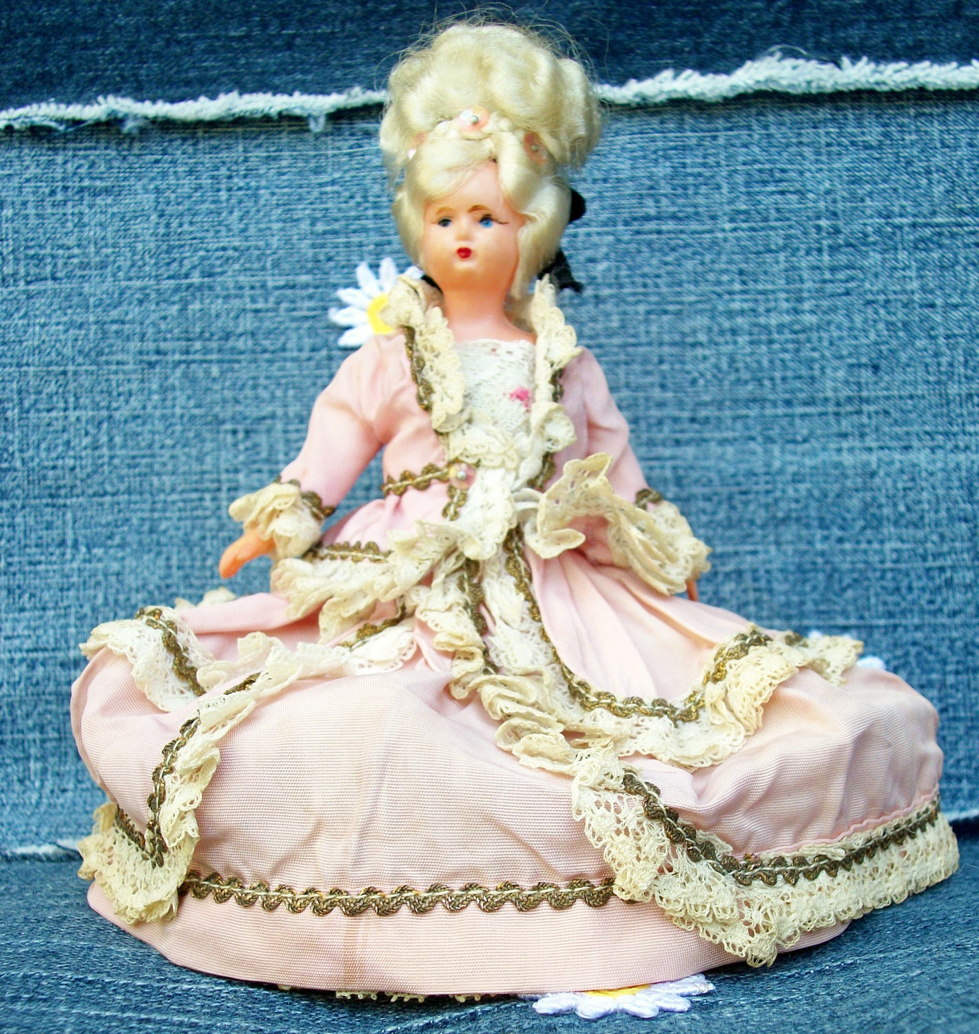 Marie Antionette Vintage Composite Doll in Pink Satin, Lace and Sequin Ballgown, 1950 Collectable, French Revolution, Scarlett O'Hara Dress
