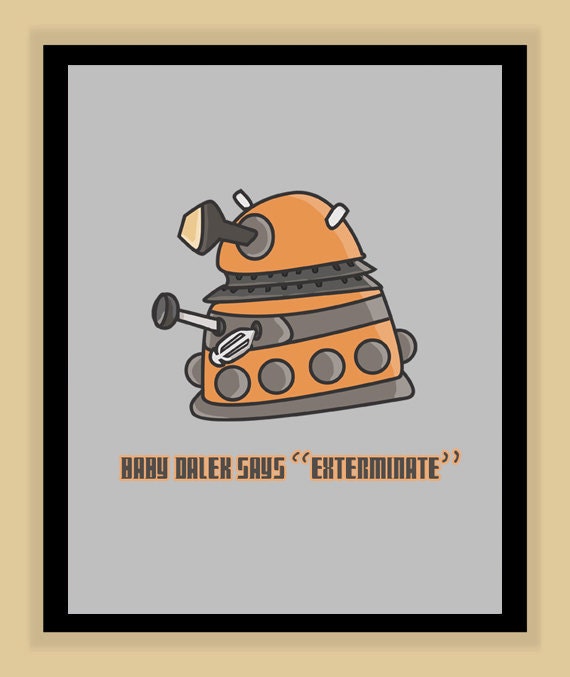 Baby Dalek Nursery Art modern print poster 8x10