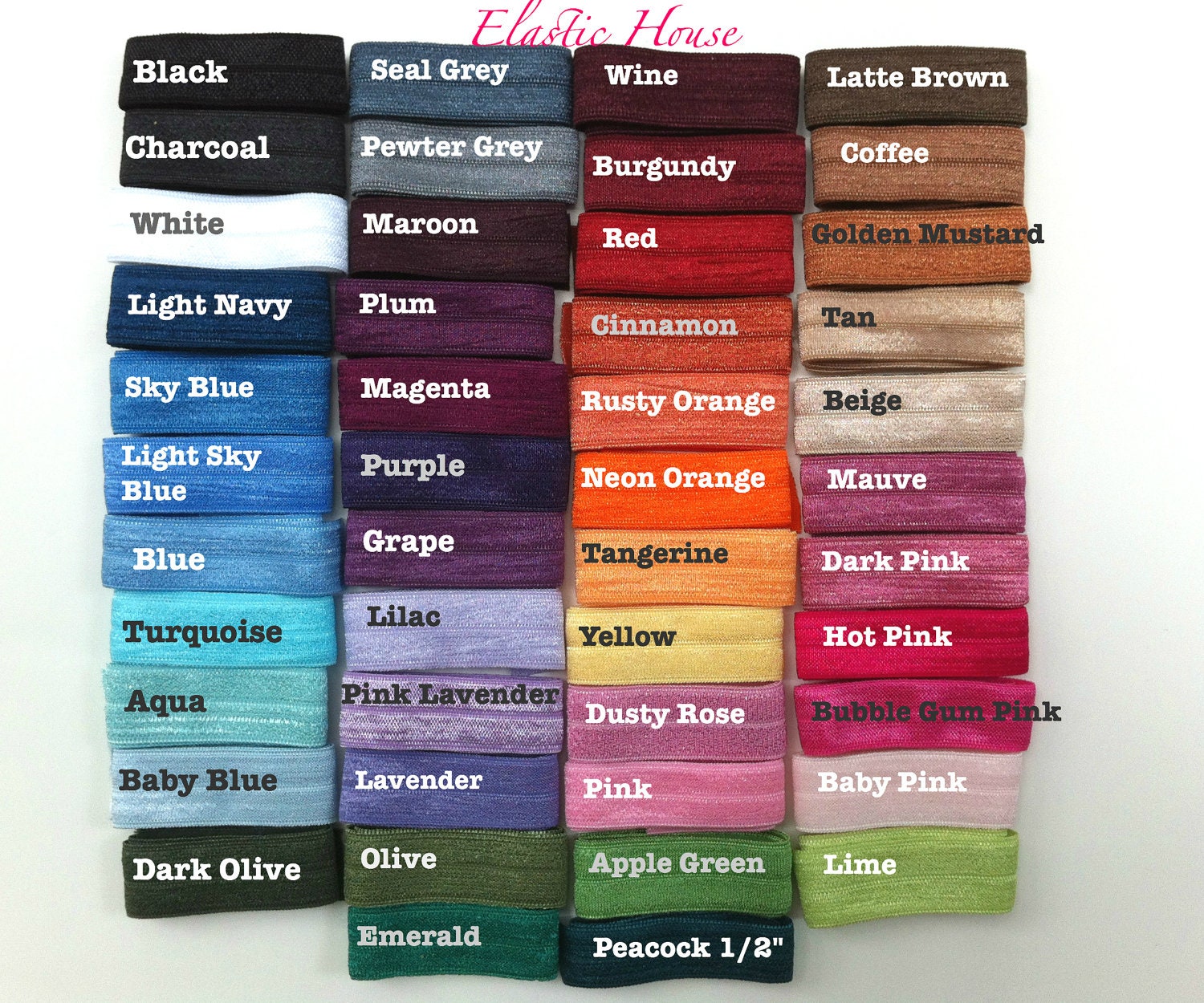 20 Yards 5/8" and 1/2" Fold Over Elastic - Combo Pack - Mix Color - Headband- DIY Headband Supplies