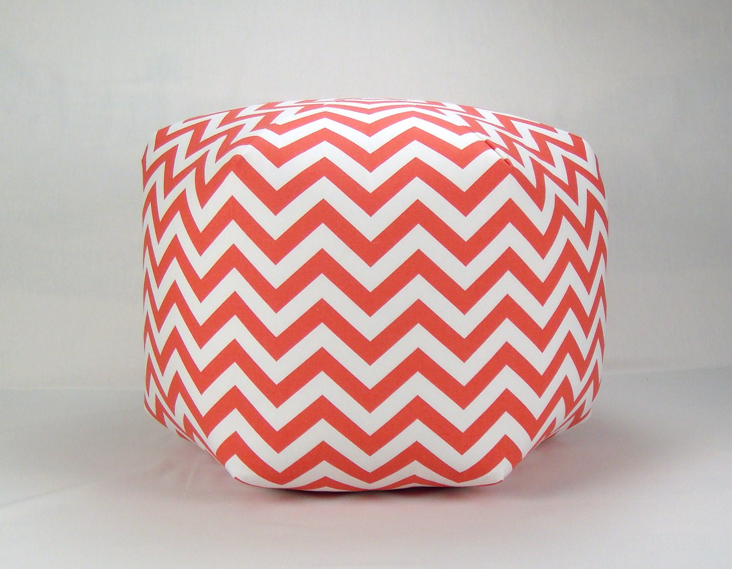 24 Inch Contemporary Modern Floor Ottoman Pouf Pillow Coral White Chevron Zig Zag