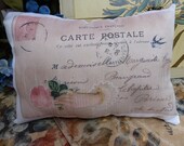 French Postcard 1903 Vintage Print w Rose bird pillow