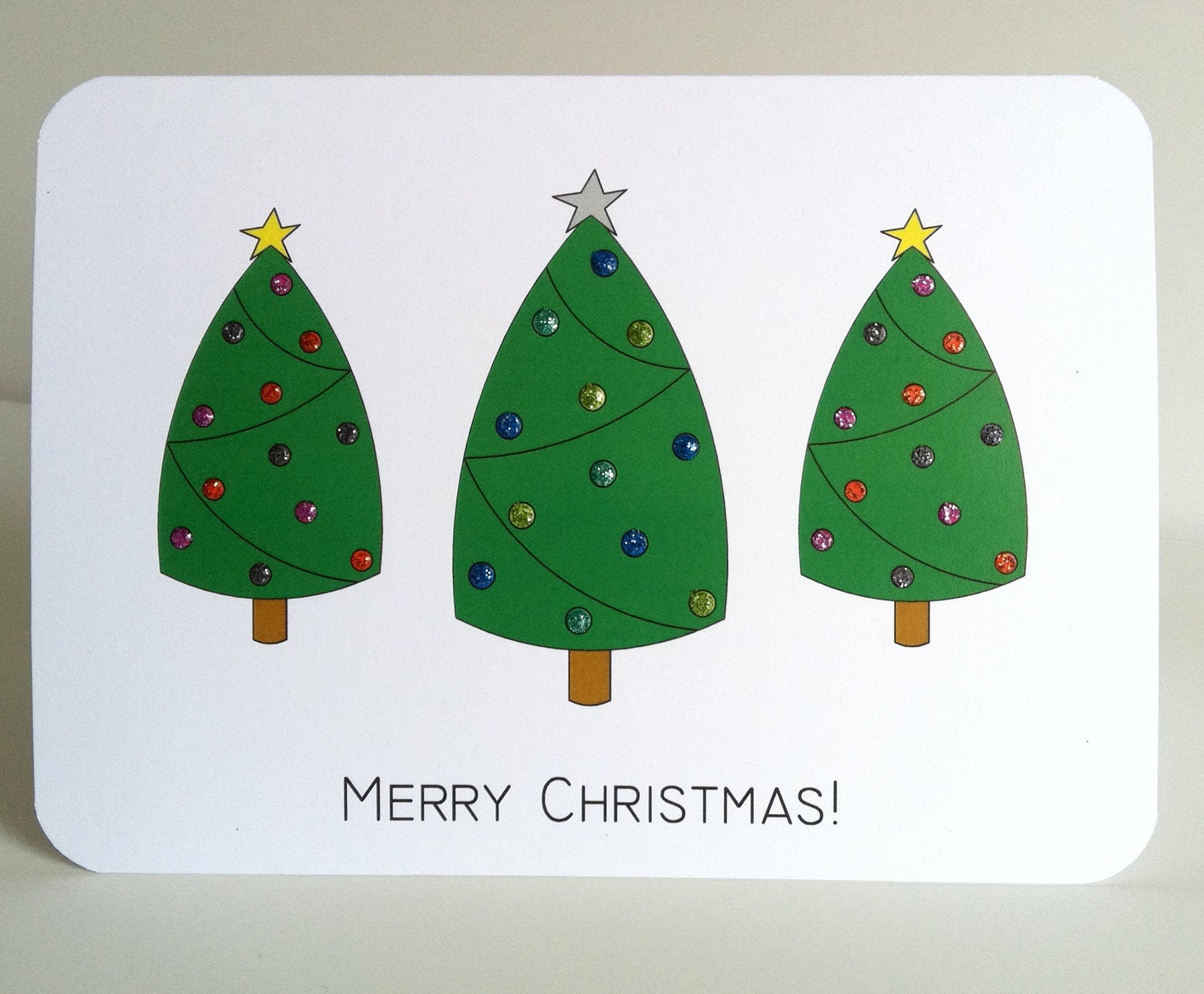 Christmas/Holiday Cards - Set of 10 Glittering Christmas Trees Cards Christmas Sparkle Greeting Cards