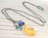 Topaz Moon Crystal in Oxidized Sterling Silver, Handmade Necklace, Spring Summer, Simple Everyday Wear, Cute, Minimalist Jewelry