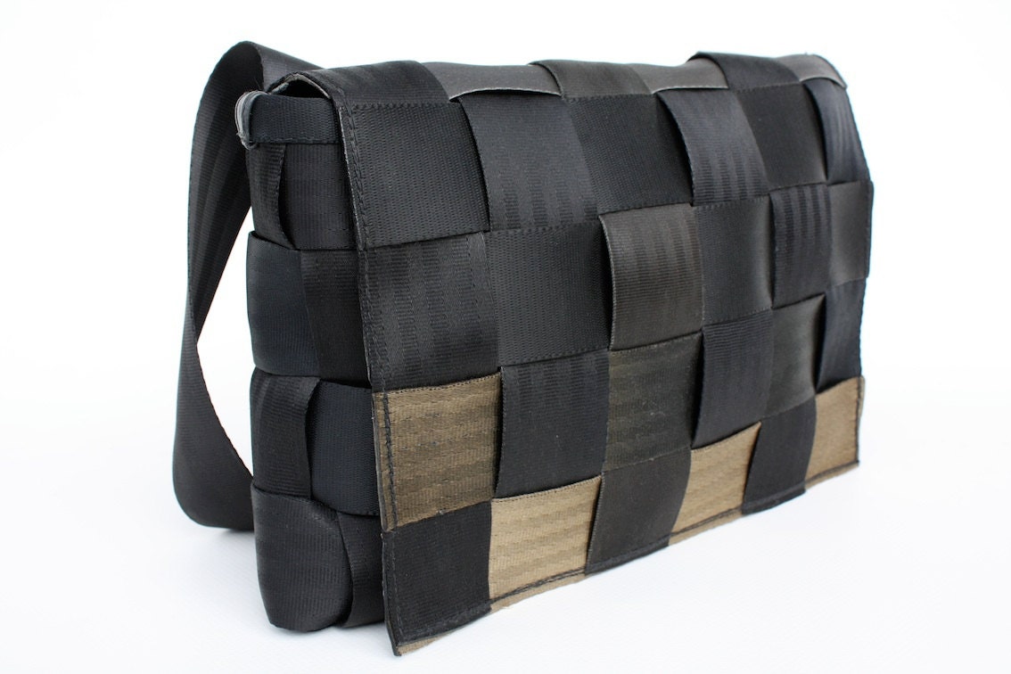 Black & Gold Seatbelt satchel / messenger bag