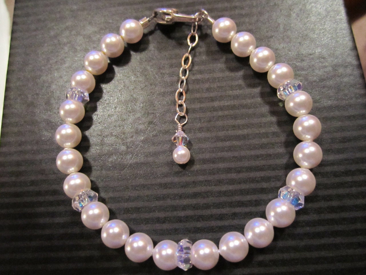 Great Prom Wedding/Bride Gift - Beautiful Swarovski White Pearl, Swarovski Crystal Bracelet, Sterling Silver