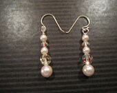 Great Prom Wedding/Bride Day Gift - Beautiful Swarovski White Pearl, Sterling Silver, Swarovski Crystal Earrings