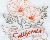 California Poppies State Flower - Embroidered Decorative Kitchen Linen Towel or Absorbent White Cotton Flour Sack Towel - EmbroideredbySue