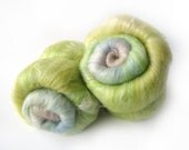 Spinning batt - Merino wool - Tussah Silk - Green - blue - taupe -100g - 3.5oz - TREE SPIRIT