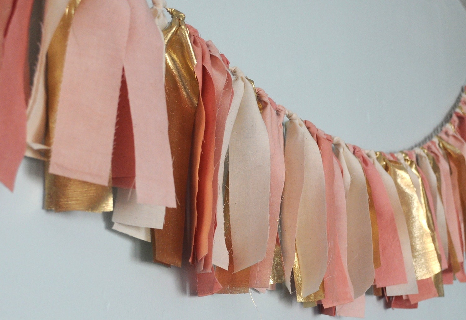 Blush pink and gold hand dyed Fabric "rag" garland - Wedding & Party decor, photo backdrop