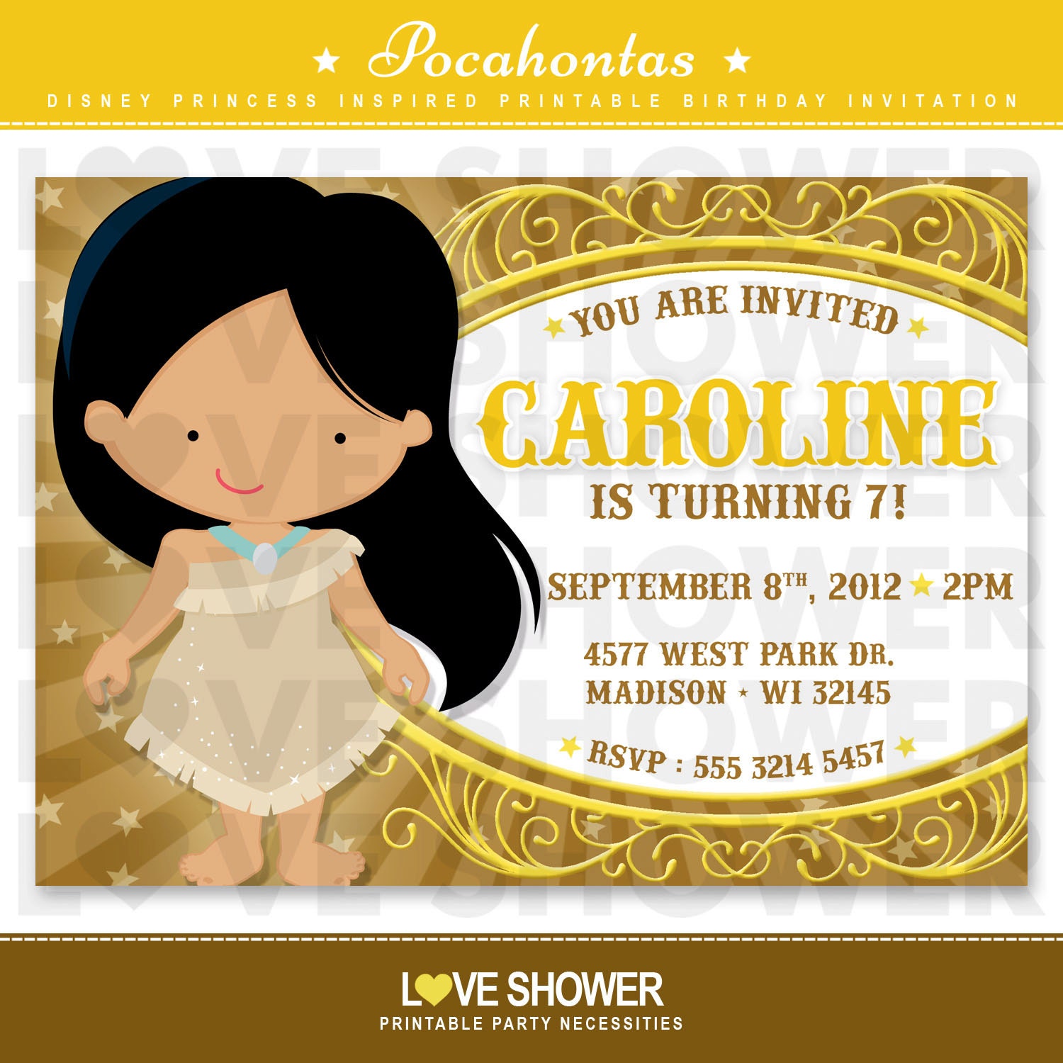 Princess Pocahontas Inspired Birthday Invitation by LoveShower