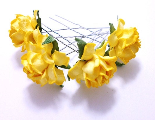 Butter Yellow Rose Hair Pins Set of Four Spring Summer Wedding Accessory
