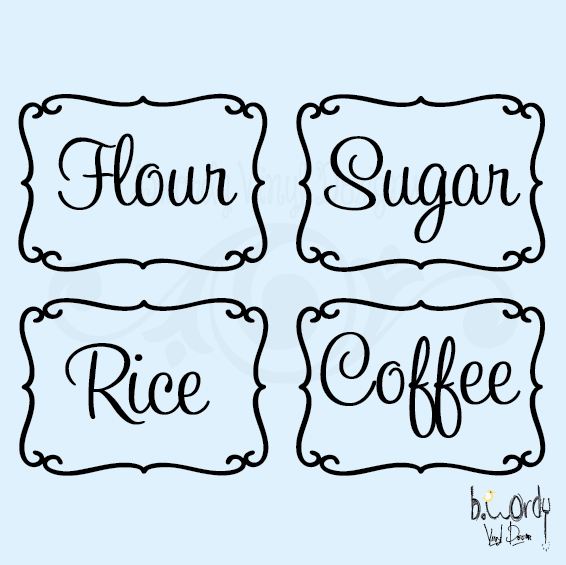 8 Home Organization Vinyl Tags, Labels for Kitchen, Plastic Bins, Jars, Canisters, Folders