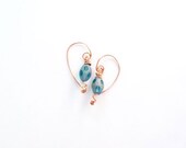 Copper earwire with blue glass bead drop earrings