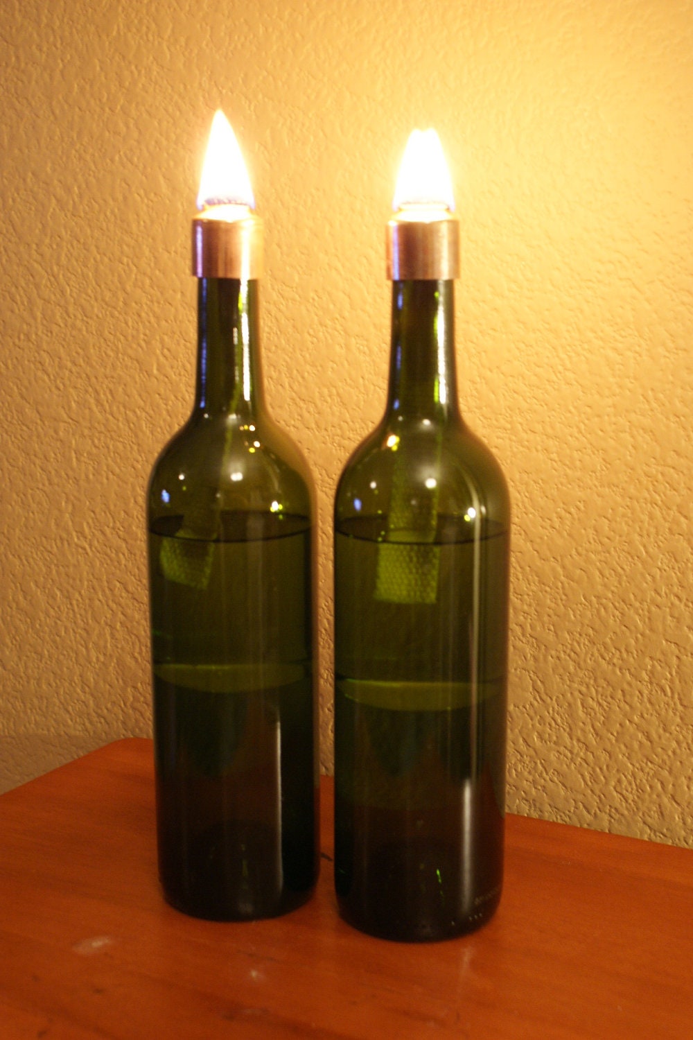 Green Wine Bottle INDOOR Oil Lamp-Hurricane Lantern, Indoor Lighting, Oil lamp, Oil Lantern, Tiki Torch