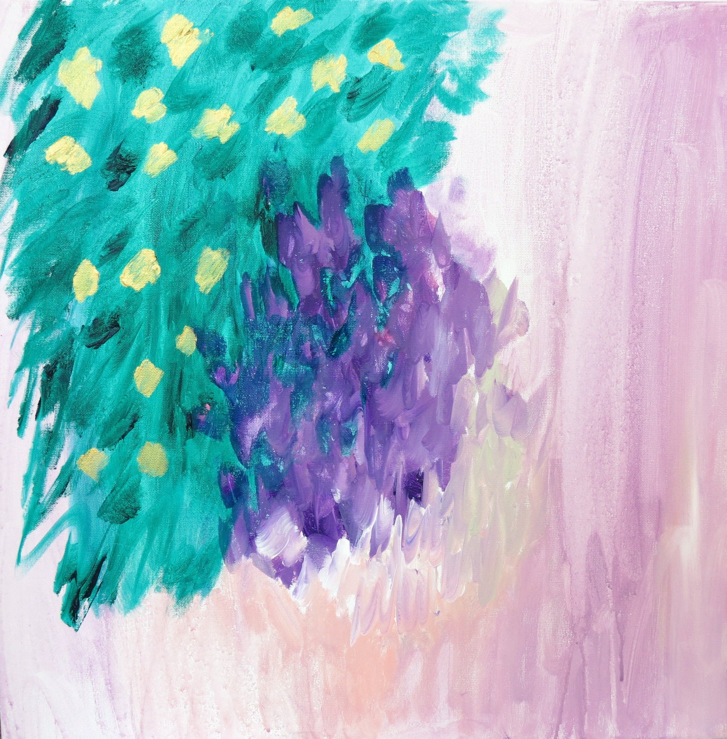 Art Original Abstract Painting "Wisteria" with Purple, Pink, Emerald Green and Gold 24x24 Painting on Canvas