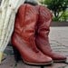 Oxblood Cowboy Boots // Stacked Heel 70'S Boots // Wedding Boots // Bohemian Boots // Mid Calf Boots // Genuine Leather Boots
