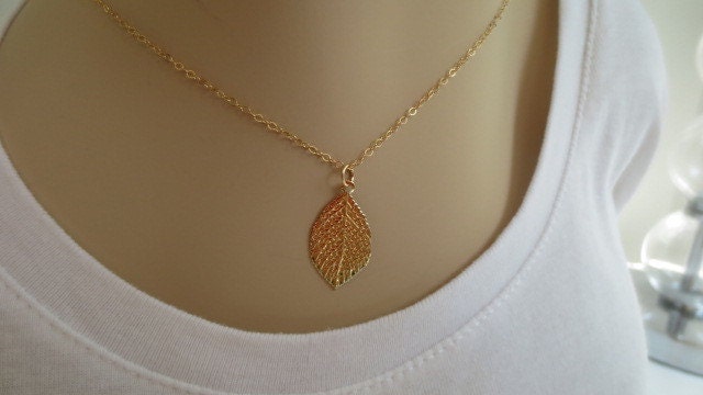Gold leaf necklace - 14k gold-filled