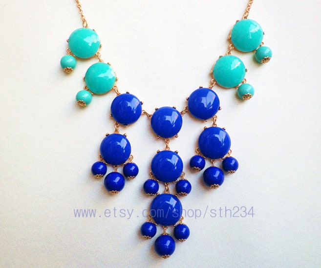 Seafoam Valentine Gift- Turquoise and Blue Ombre bubble Statement Necklace