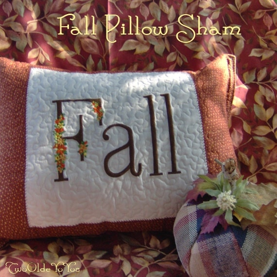 FALL Small Pillow SHAM Machine Embroidered & Quilted Home and Living Cabin RV Dorm Decor Gift Item