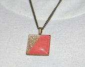 Coral & Gold Glitter Cabochon Pendant