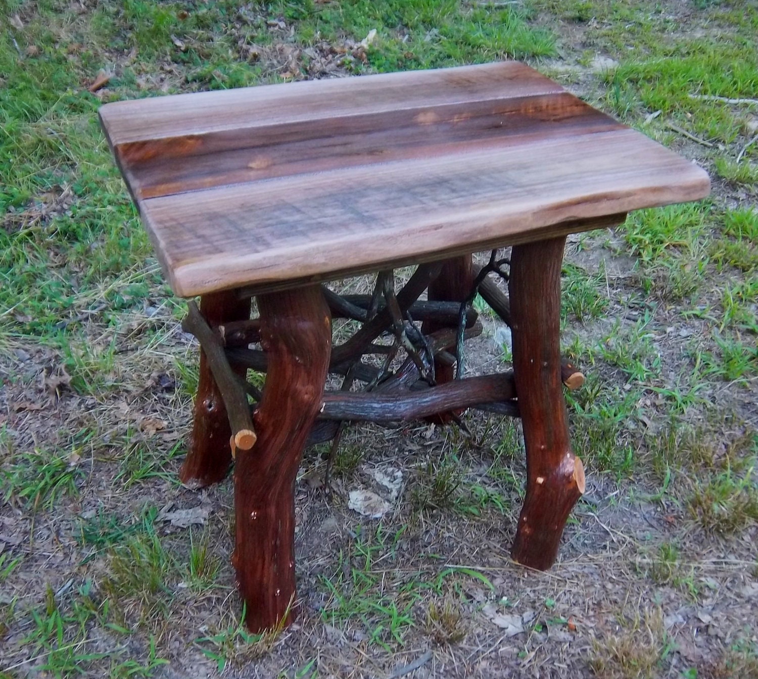 Rustic Handmade Walnut and Laurel End Side Table 22x22 Log Cabin Furniture by J. Wade Free Shipping