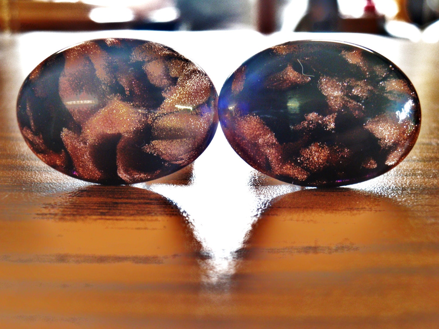 Vintage Modern Design Cufflinks 1960's Marble Like Stone Browns Pat. 2920363