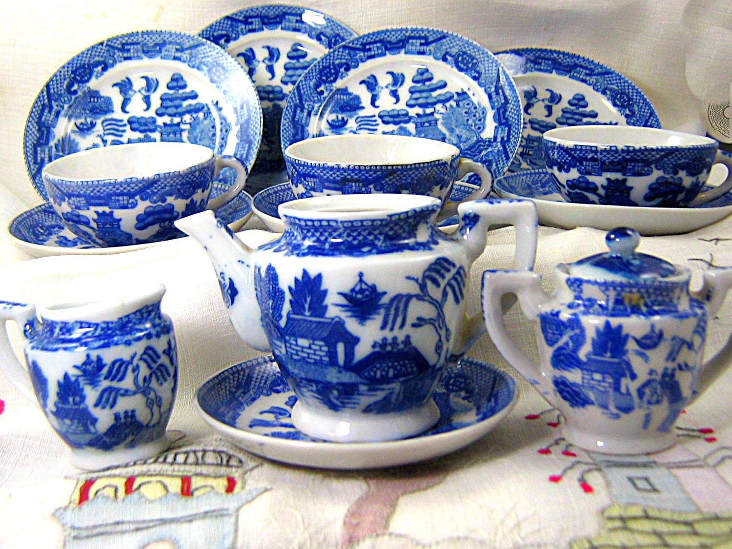 blue willow childs tea set