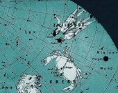 Cancer and Leo Constellation  Stars Map Zodiac  Print Vintage Image
