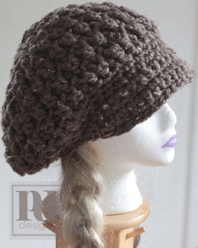 Ladie's Chunky Textures Slouchy hat w/brim Crochet PDF Pattern