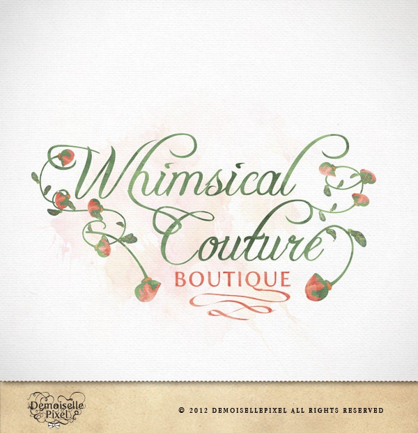 Custom Premade Logo whimsical watercolor flowers banner for boutique, photographer