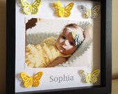 Butterfly, 3d paper art, photo frame, 4x6, perfect for your nursery, customize with colors and information