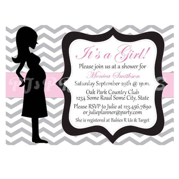 Pink Chevron Baby Girl Shower Invitation- Custom Digital File Il_570xn