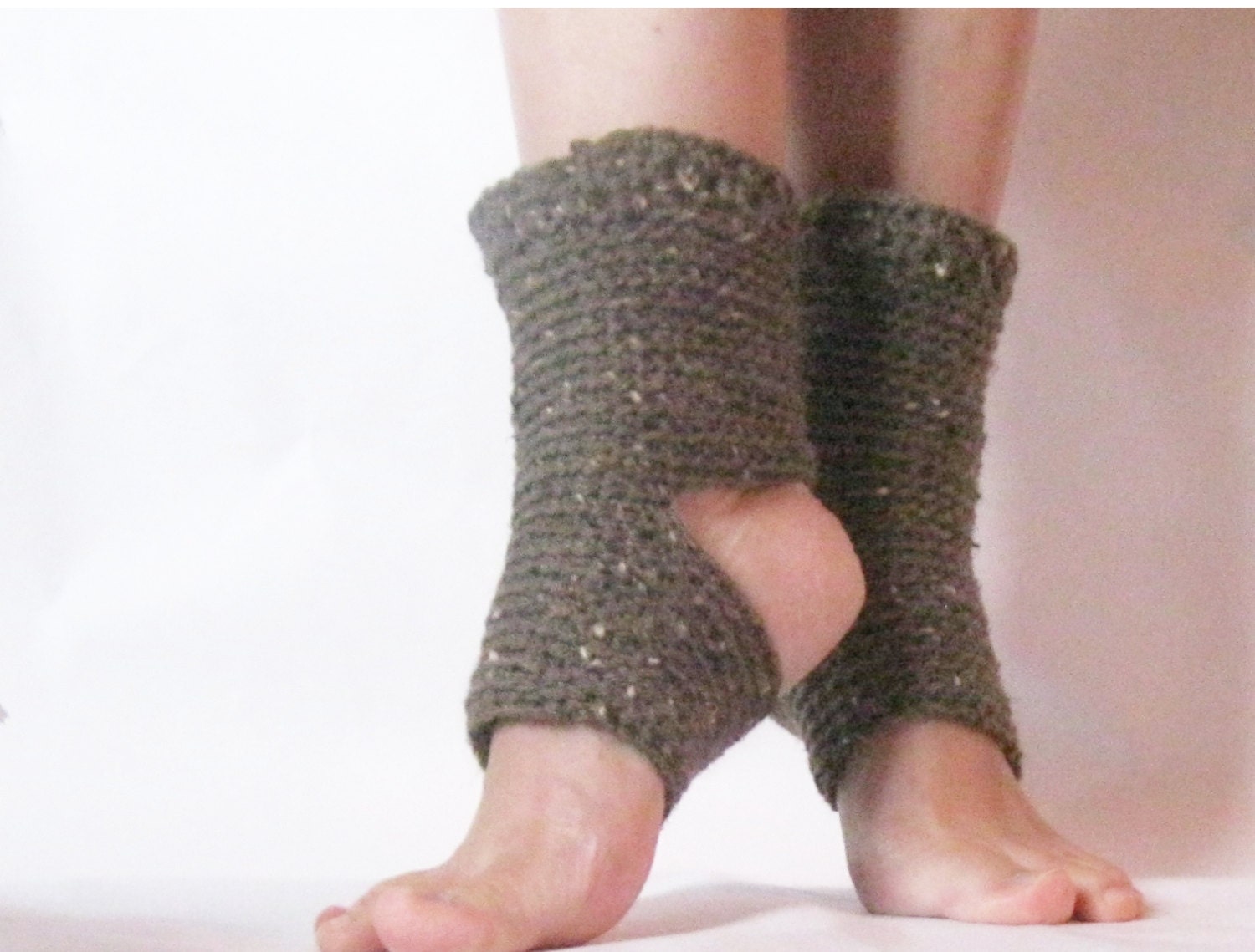 Handmade Crochet Yoga Socks - Toeless Ballet, Dance, Exercise Footwear - Pilates Socks in Barley