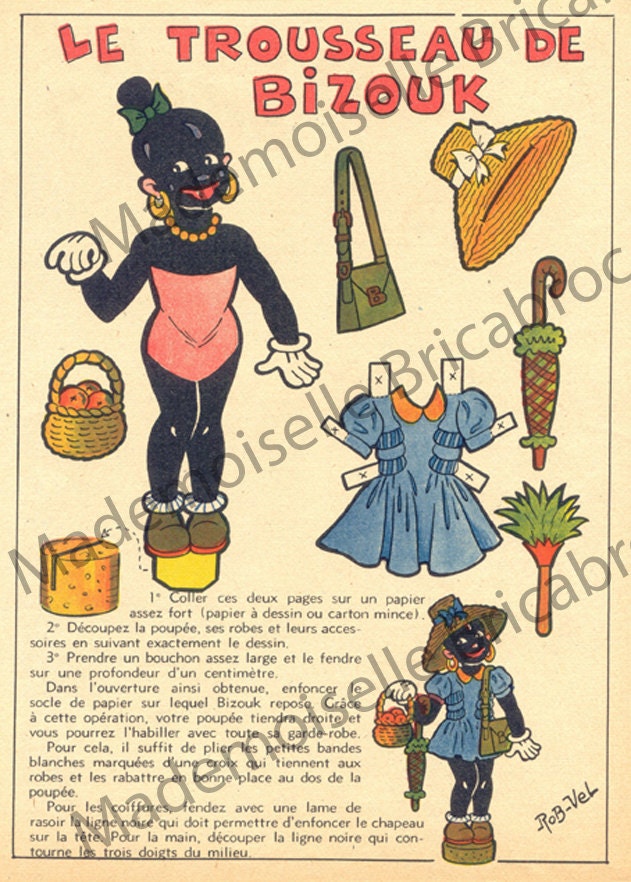 FRench vintage paper doll. Digital download - paper ephemera