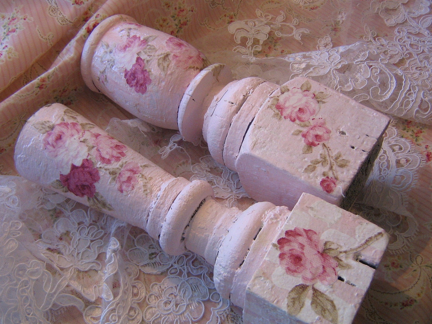 Pink Roses ARCHITECTURAL SALVAGE candle holders by ThePeonyShanty