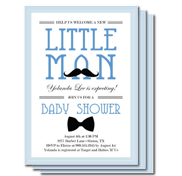 Little Man Baby Shower - Mustache and Bowtie - BABY SHOWER Invitations - Digital File or Print Deposit