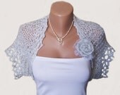 Silver Grey , Romantic ,Wedding bolero , Hand-knitted , Shrug, Bolero,Wrap, Women,Bride, Size M/L