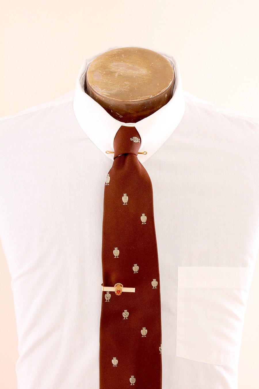 Vintage 1970s Chocolate Brown Owl Necktie