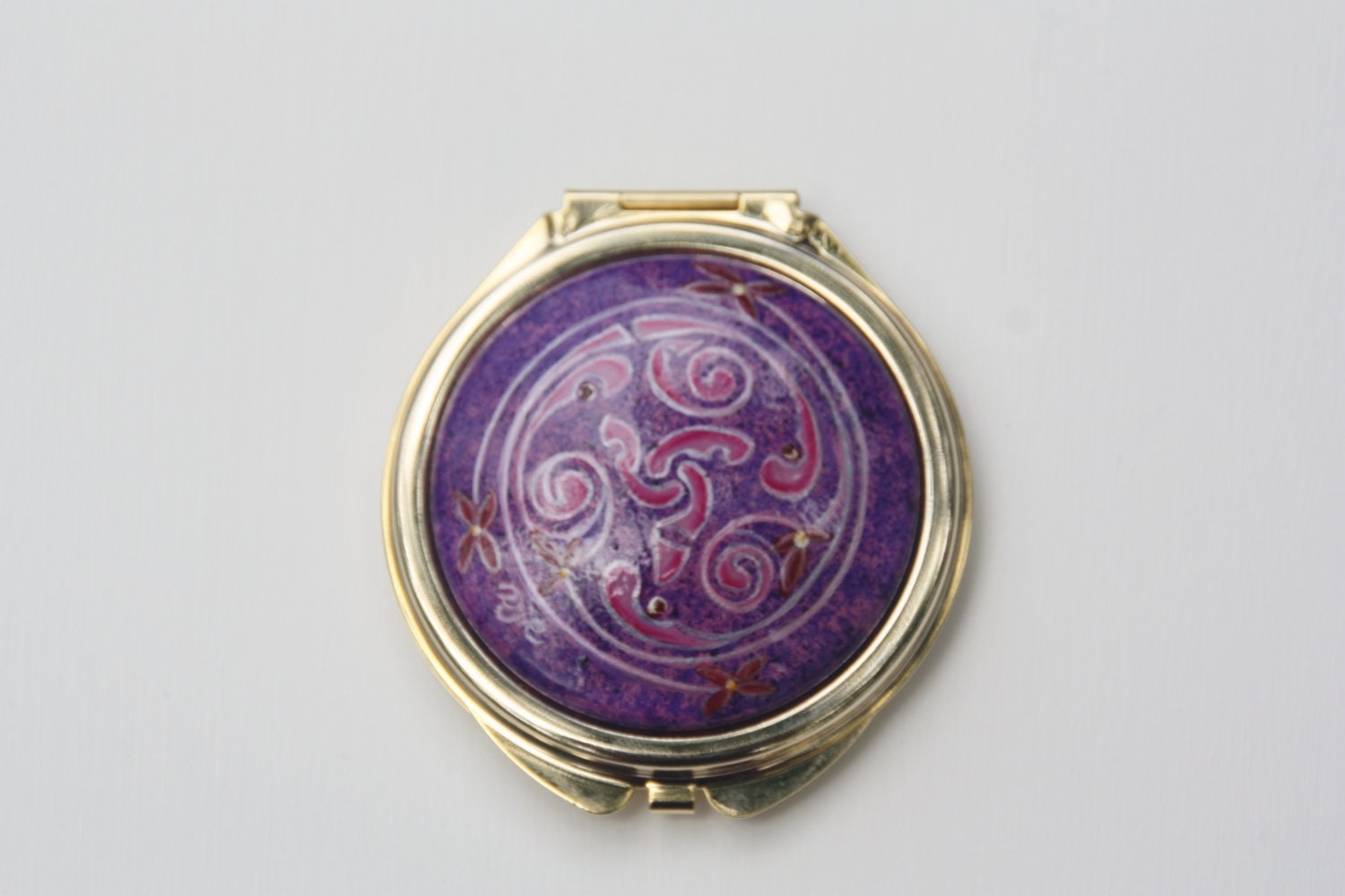Compact Mirror Acrylic Painting - "Pink Celtic Swirl" - Useable Art by Deb Ritchie - WildEthereal