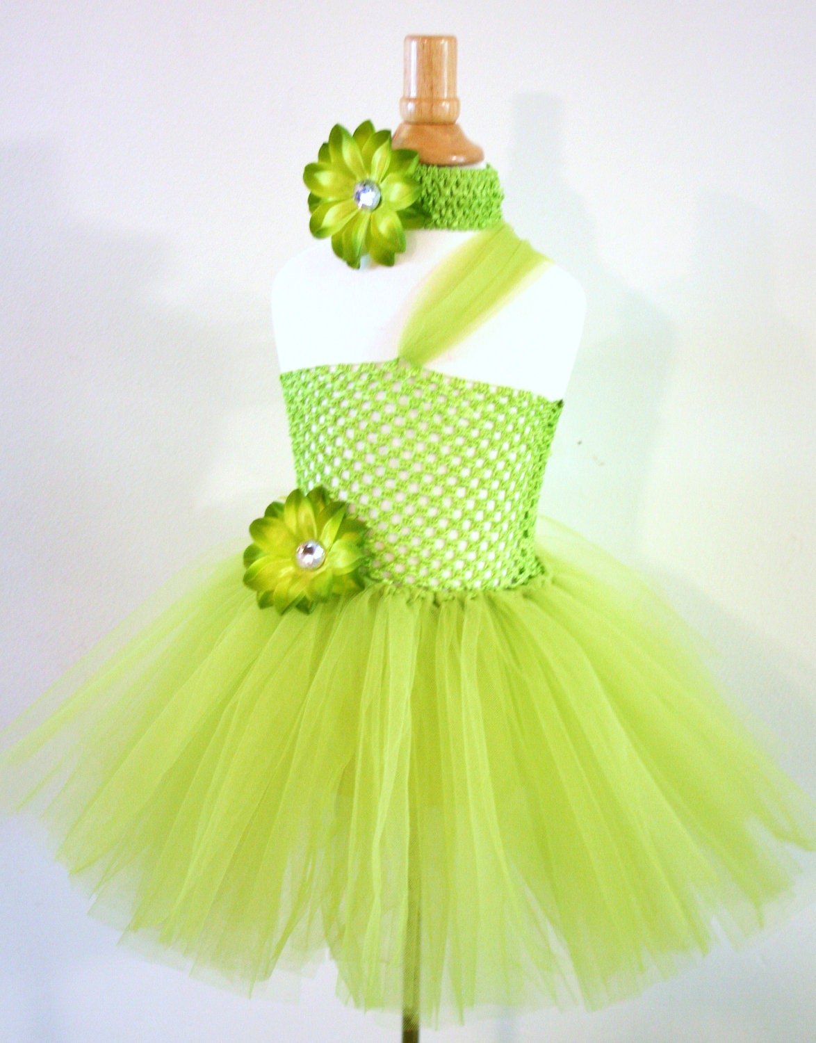 Baby girls tutu dress skirt Lime Green Flower Headband 2T 3T 4T 5T Pick Size