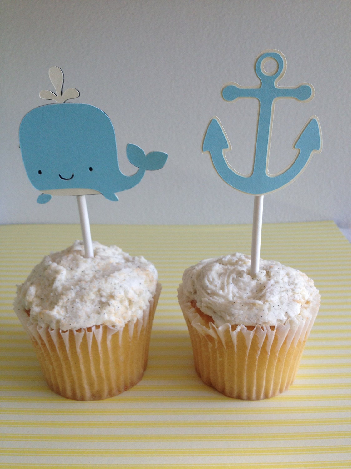 24 Nautical Cupcake Toppers, Nautical First Bithday, Boy Baby Shower, Nautical Baby,Anchors,Helm,Life Preserver, Whales, Anchors, Blue