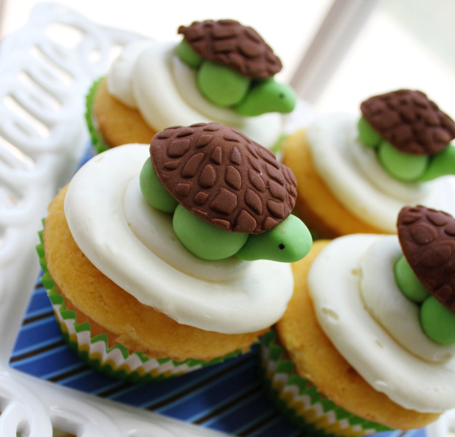 Turtle Cupcake Topper -24 qty fondant turtles for a turtle birthday party, turtle baby shower