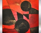 Large abstract painting red black gold deep textured 32" stretched canvas art  modern contemporary art by Ettis Gallery