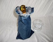 Unique Upcycled Recycled Wine Bottle Gift Bag Denim Jean Fabric