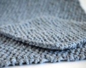 hand knit faded blue dishcloth and facial scrubbie set