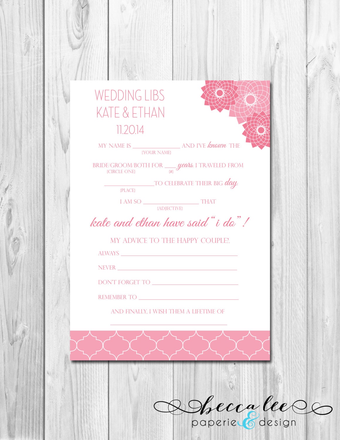 Wedding Advice Mad Lib - Pink Pinwheel - Customizable - Printable Il_570xn