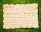 Vintage Rustic Retro Old Fashioned Airmail PostCard Wedding Invitation Suite  - Double Sided DIY Printable