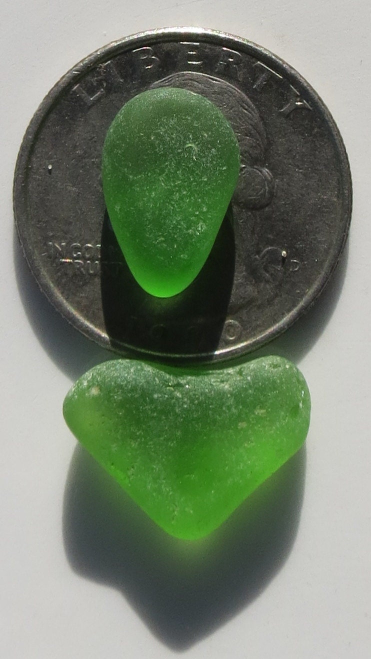 Sea Glass Rare Beach Glass Green Heart Shape and Tear Drop